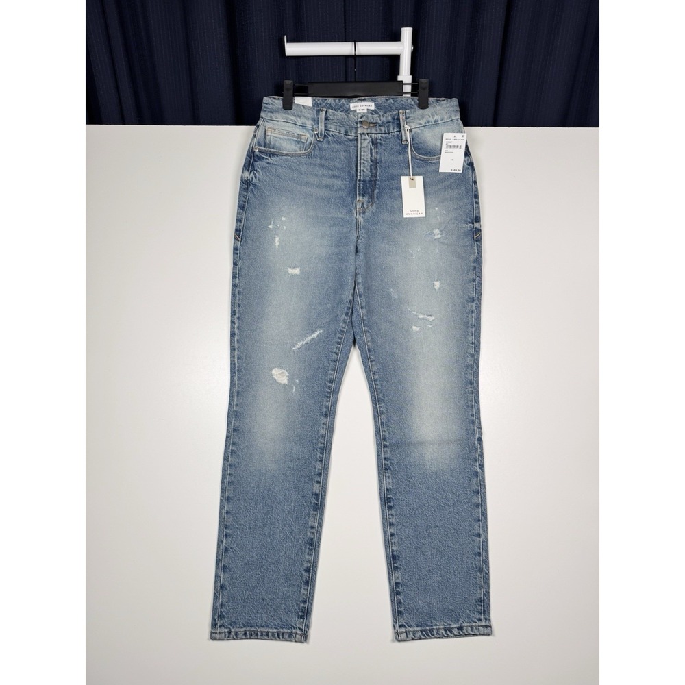 Good American Womens Size 6/28 Good Classic Skinnyish High Rise Distressed Jeans